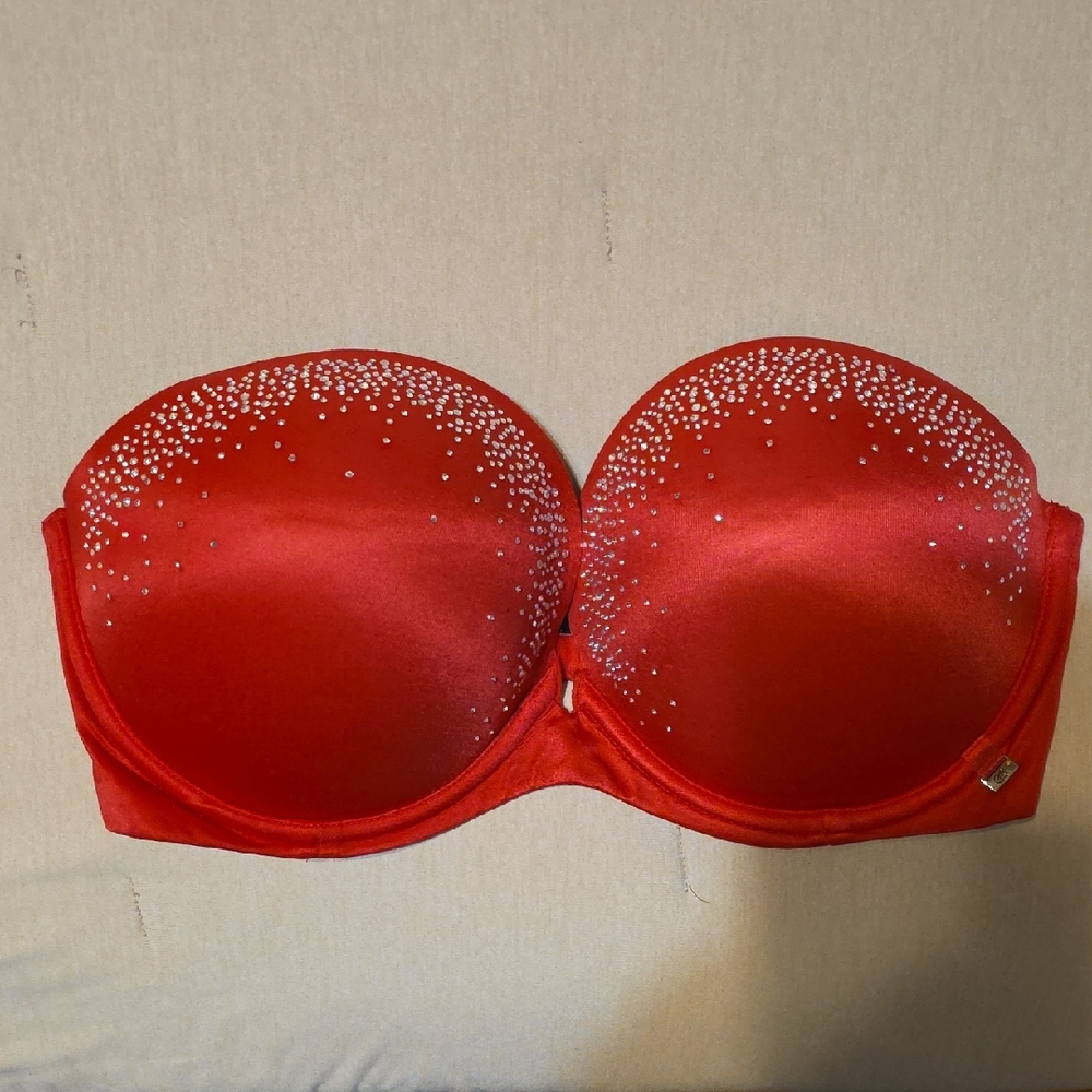 Victoria's Secret Red Strapless Bra with Sparkle